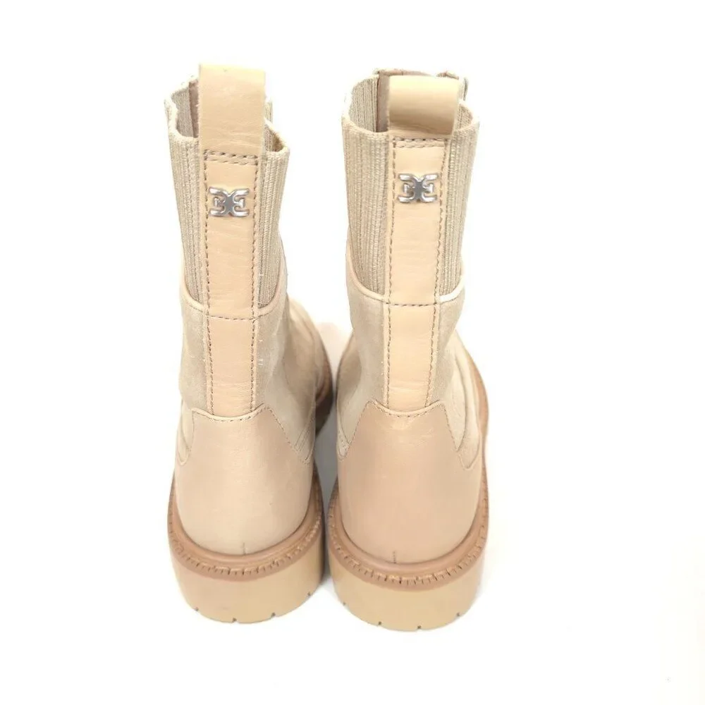 Sam Edelman Women’s Laguna Leather & Fabric Lug Sole Boots Beige Size 6.5